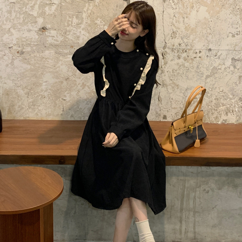 Eun-Bin Midi Dress Kancing Mutiara - Dress Korean Wanita Import TM (CY274)