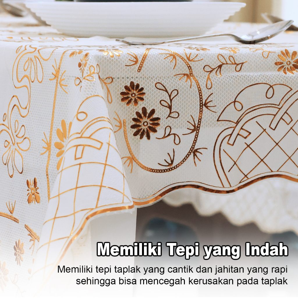 Taplak Meja Makan Persegi 4 Kursi Motif Bunga Ukuran 140x140cm Bahan PVC Tebal Premium Perlengkapan Dekorasi Rumah Tangga Import - D42-A - 88Blanketstore