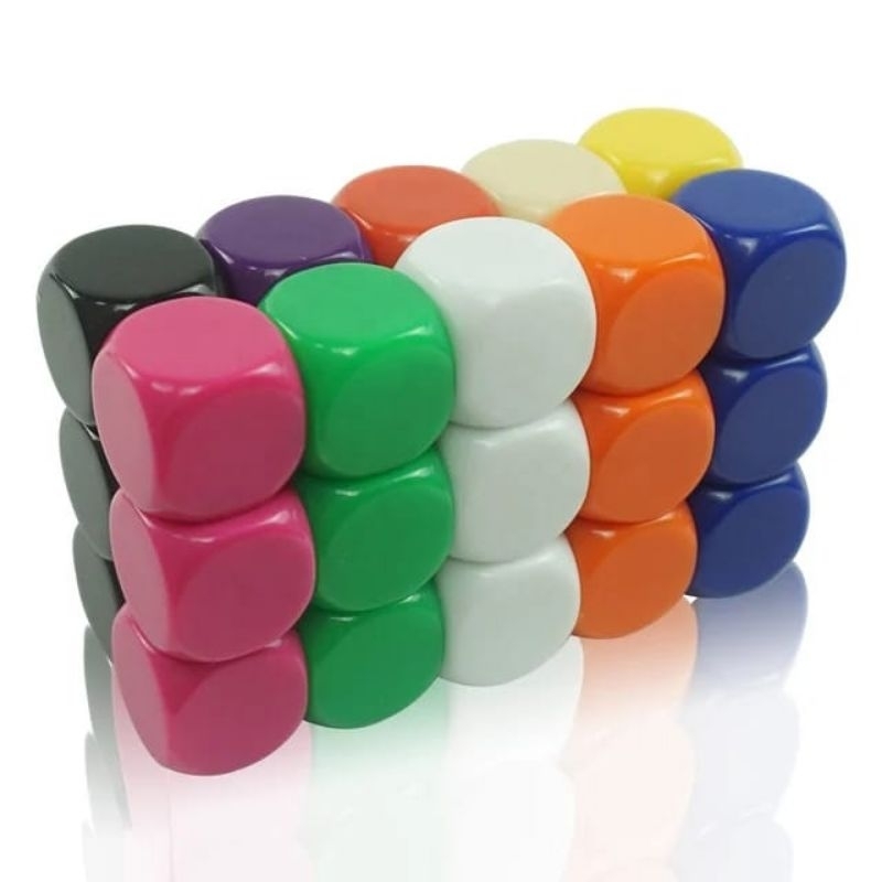 Dadu polos-Glossy Blank Dice D6 Multicolor 16mm_20mm_30mm. Harga per pcs