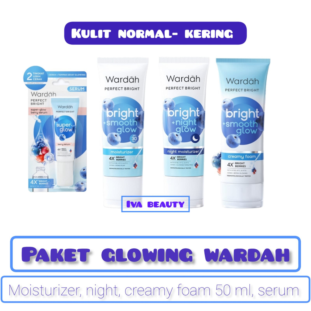 Iva Beauty Paket Wardah Perfect Bright Normal - Kering - Dry Skin 4pcs  Serum + Smooth Glow Creamy F
