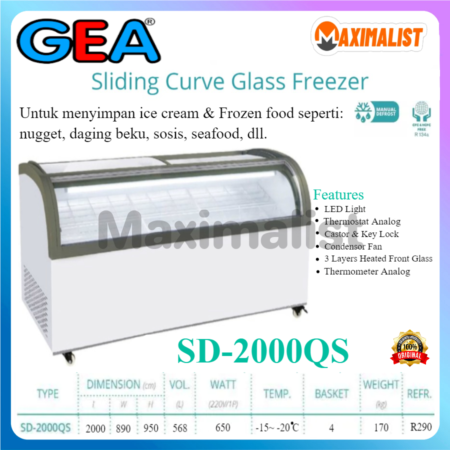 GEA SD-2000QS Freezer box pintu kaca sliding/chest freezer / SD-2000QS SLIDING CURVE GLASS FREEZER /
