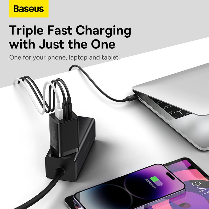 BASEUS Gan 5 Pro 65W Quick Charger 5 Port Dual Type C + USB 100W Kabel