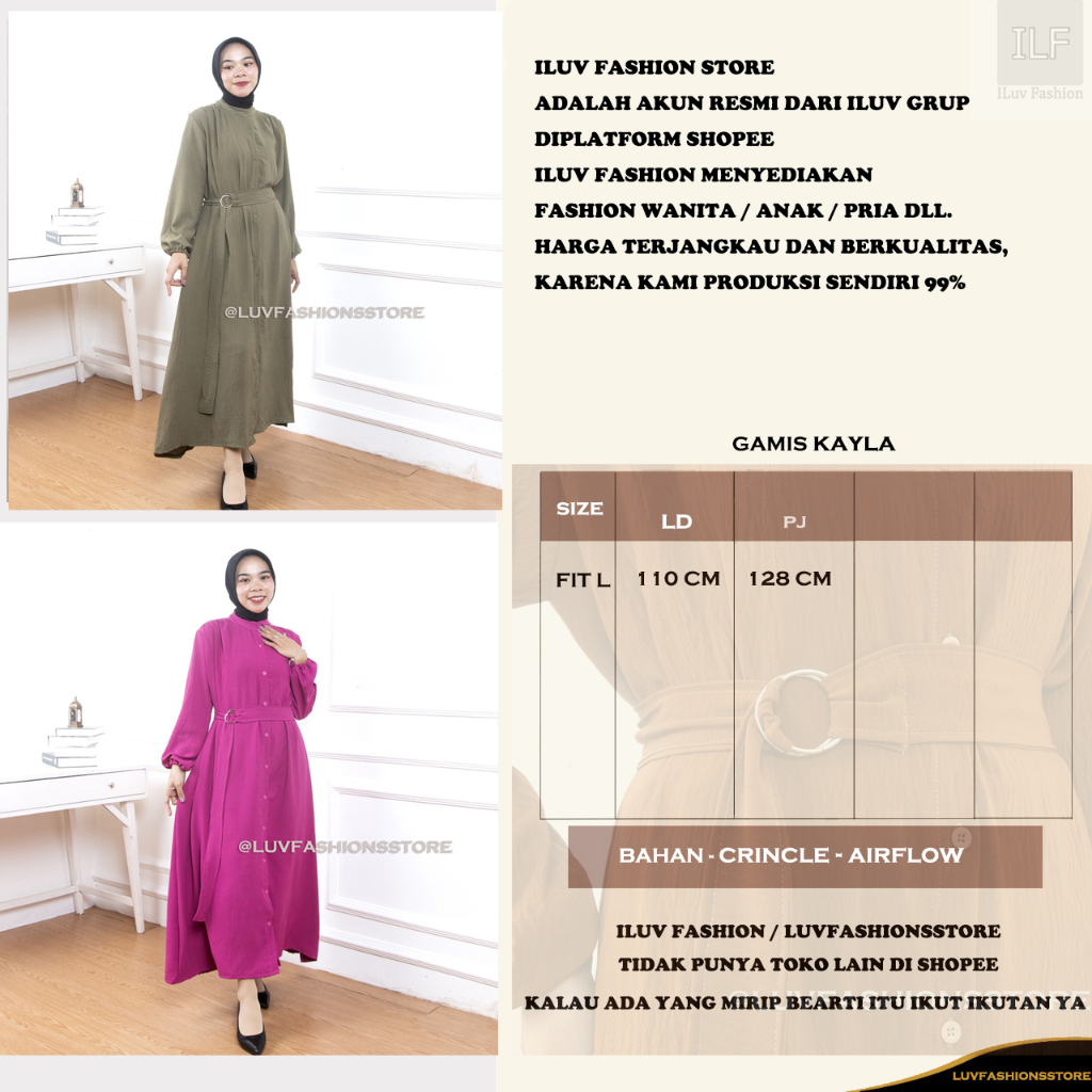 IL - KAYLA DRESS CRINCLE AIRFLOW PREMIUM / GAMIS JUMBO KANCING BUSUI FASHION MUSLIM