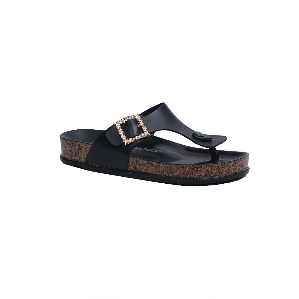 Dunkenstock AUDY sandal caual wanita sendal jepit cewek birken slop - Black, 36