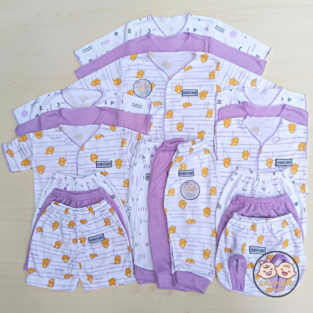 18 Pcs / 9 Stel Baju Bayi Celana Bayi Setelan Baju Bayi Baru Lahir SERIAN LILAC Chiyoko Baby