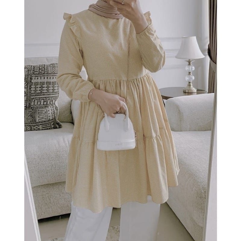 Tunik Kotak Korean Style / baju atasan wanita / tunik muslim / baju tunik motif Katun