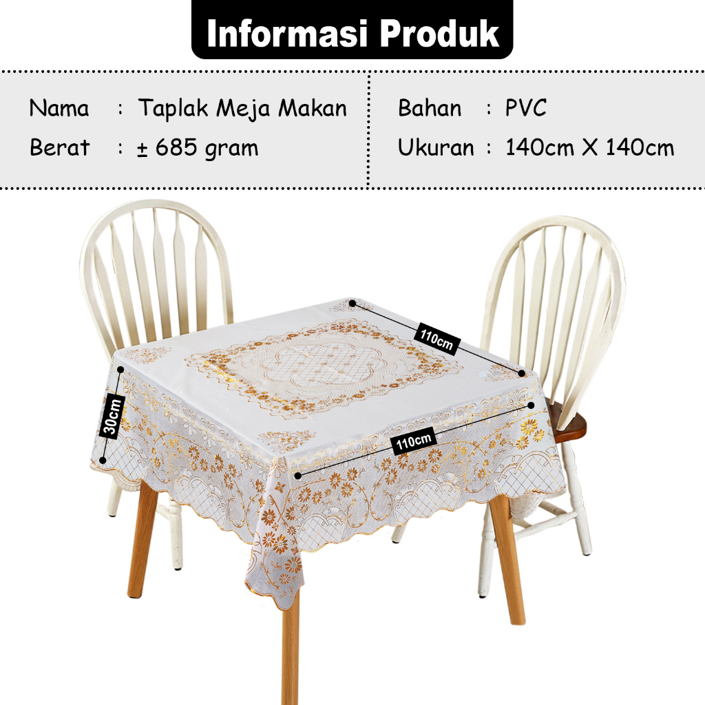 Taplak Meja Makan Persegi Motif Bunga Size 140x140cm Bahan PVC Tebal Premium Perlengkapan Dekorasi Rumah Tangga Import - D42-A - Comforthomes