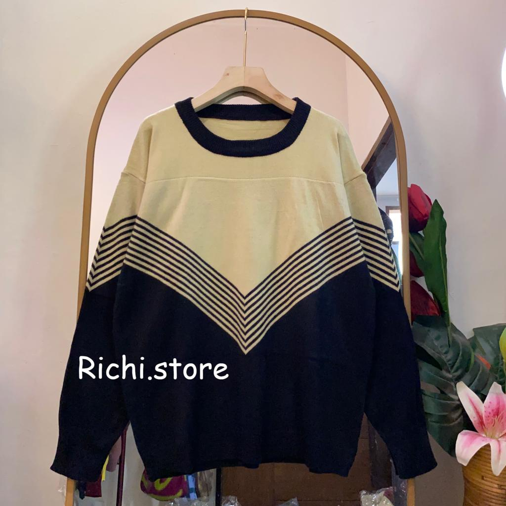 ZOLA BLOUSE RAJUT COMBO WARNA MOTIF GARIS