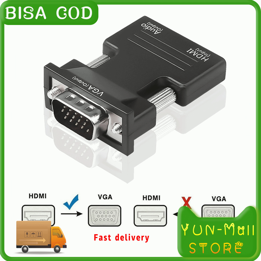 YUN Mall  Adapter Konverter HDMI Female to VGA Male Kabel Converter Mengubah Colokan Transfer Video dan Suara 1080P Audio Port Plug and Play