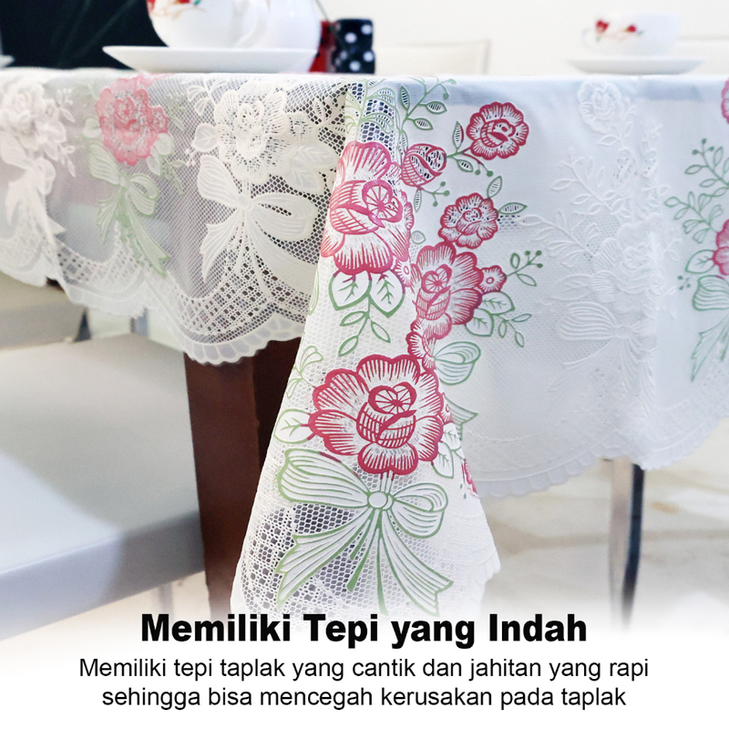 Taplak Meja Makan Jumbo Motif Bunga Persegi Panjang Ukuran 200x137cm Bahan PVC Tebal Premium Perlengkapan Dekorasi Rumah Makan