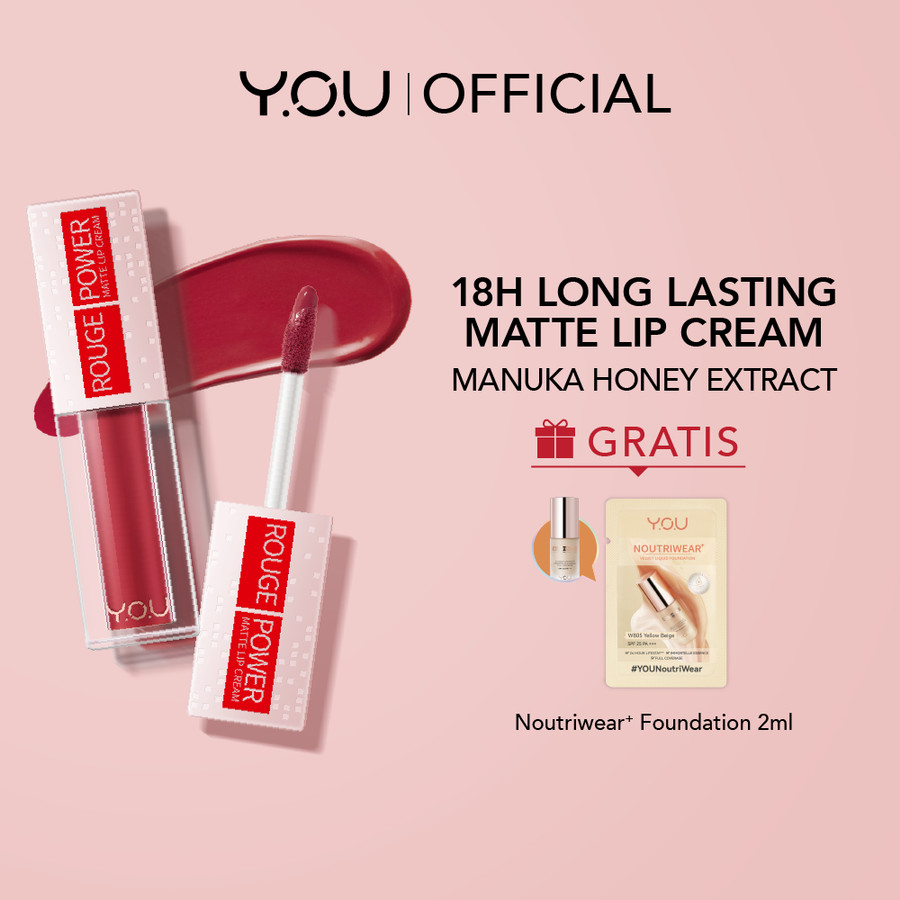 YOU Rouge Power Matte Lip Cream - Tahan 18 Jam | Matte Finish