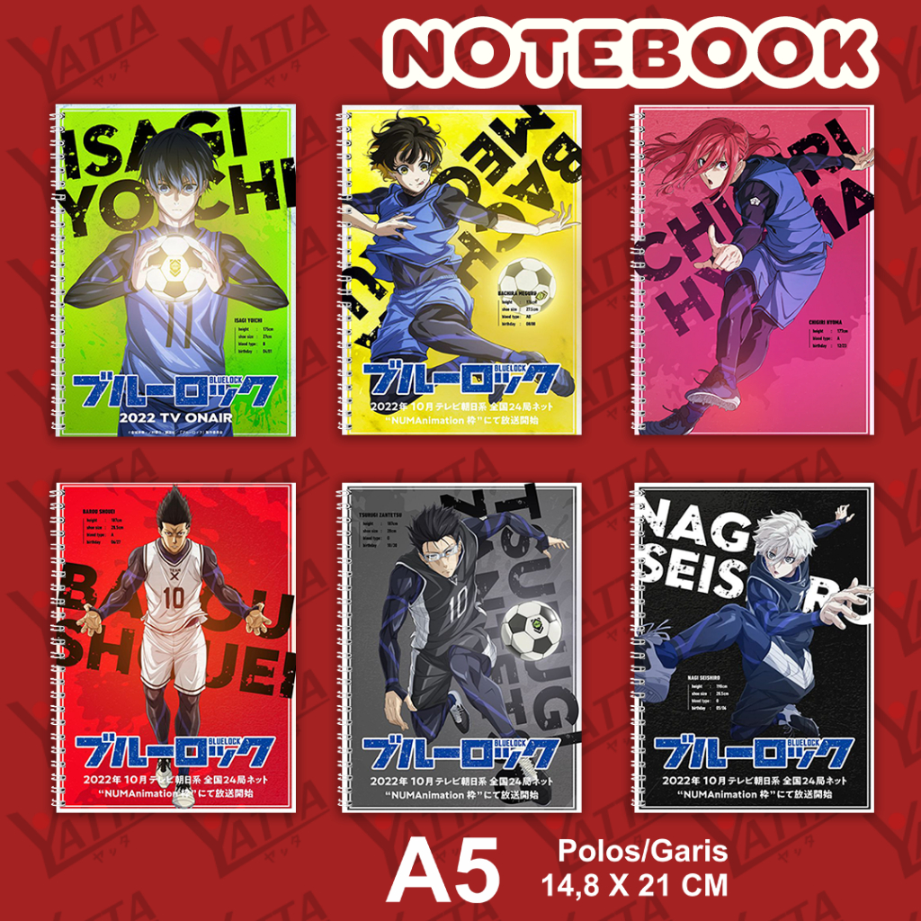 

Notebook Anime ukuran A5 14,6 cm x 21 cm Blue Lock YOTAKUSHOP