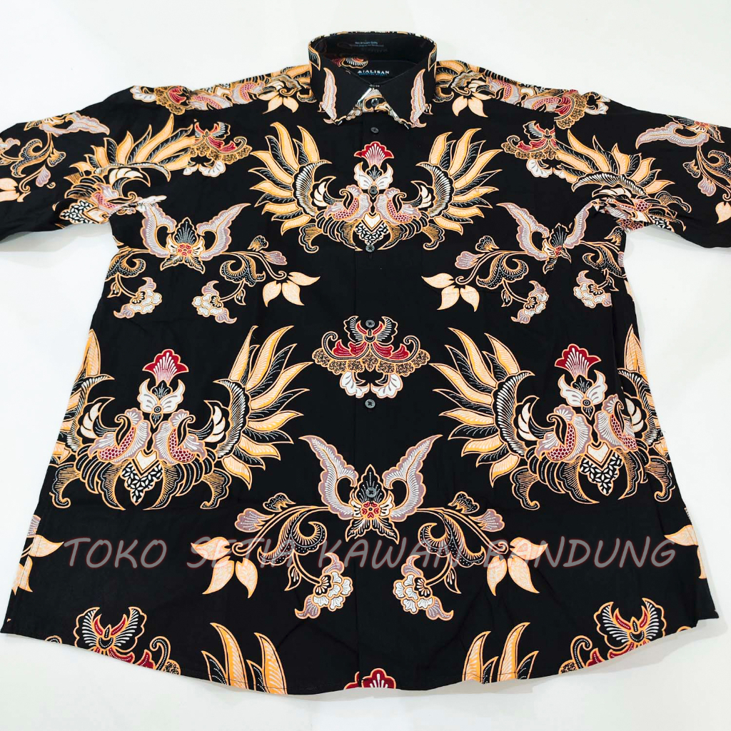 Kemeja ALISAN Corak Batik Print Regular Fit Lengan Panjang ( Seri 00621 List Kuning Jumbo )