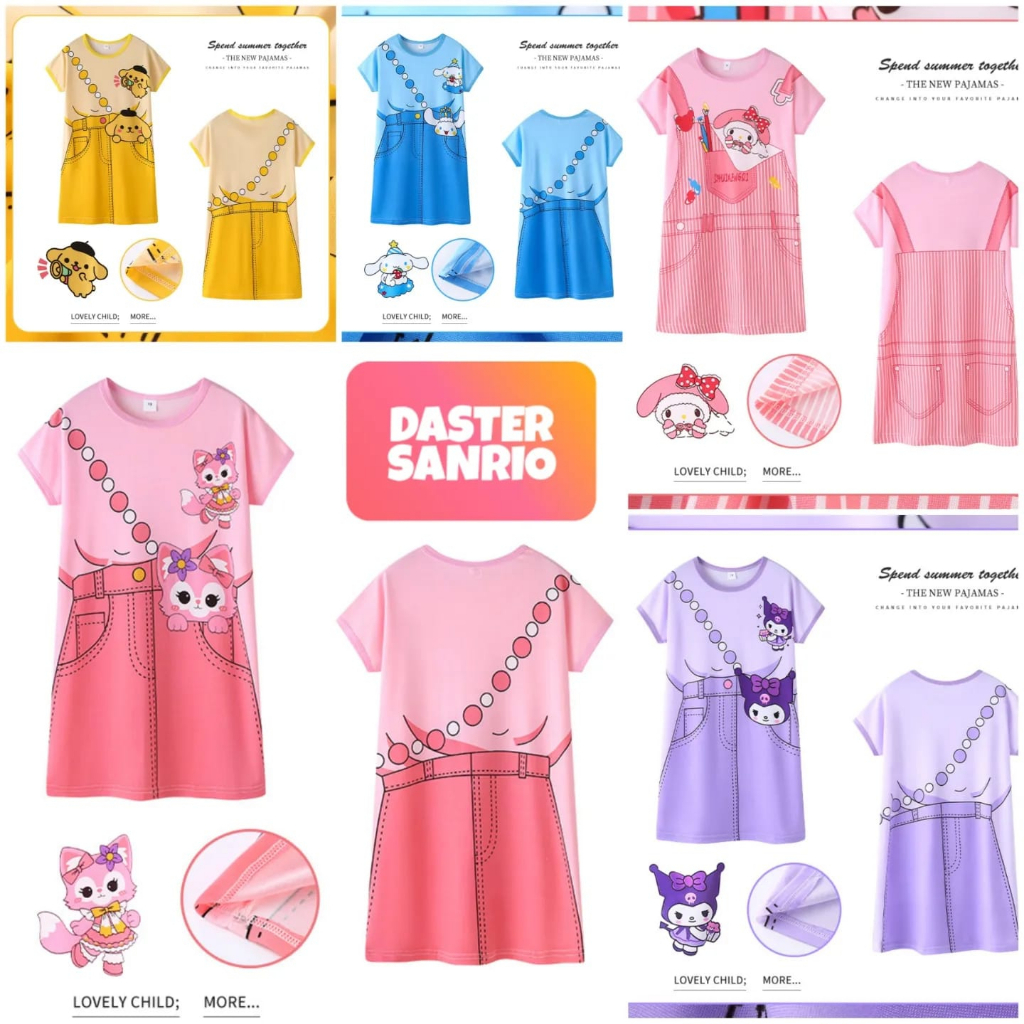 DASTER SANRIO BAJU TIDUR ANAK CEWEK FASHION KOREA IMPORT SANTAI DAILY LUCU DRESS