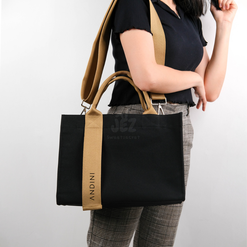 DAISY BAG LARGE ZIPPER FREE CUSTOM NAMA / LOGO TAS KOREA WANITA TAS KANVAS TAS SELEMPANG HAND BAG TAS KANTOR KERJA TAS LAPTOP