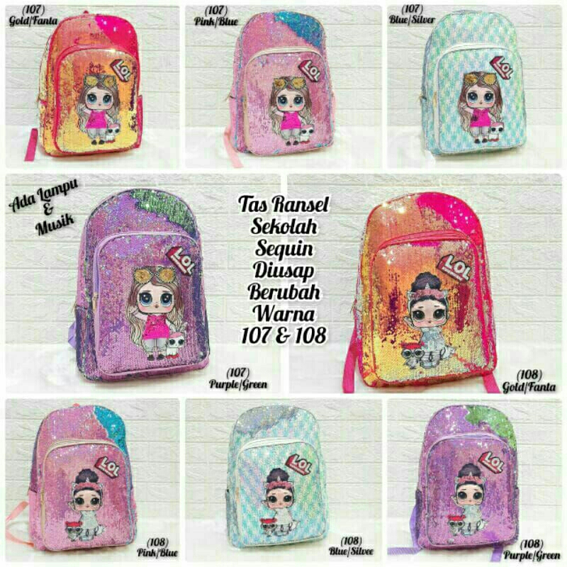 Tas Sequin Anak Perempuan LED + Musik / Tas Ransel Anak Sekolah TK SD