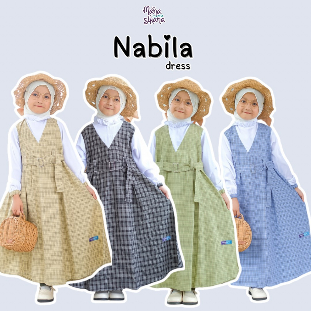 NABILA Dress Gamis Tartan Kotak Kotak Anak Perempuan Bahan Katun Premium Usia 2 - 12 tahun