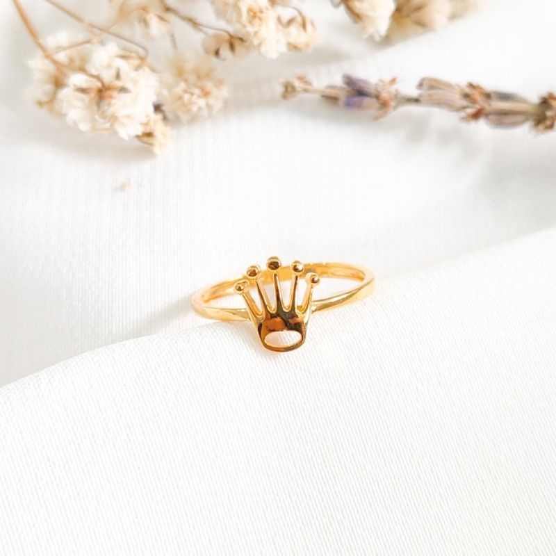 Cincin Wanita Model Mahkota Elegant Emas Asli