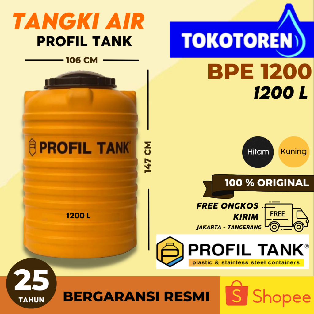 TOREN / TANGKI AIR PROFIL TANK BPE 1200 LITER GARANSI RESMI 25 TAHUN