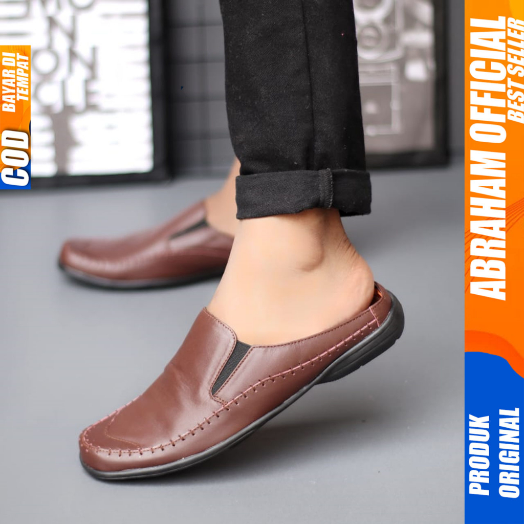 Sepatu Sandal Pria Bustong Casual Kulit Asli Hitam Abraham Celvin