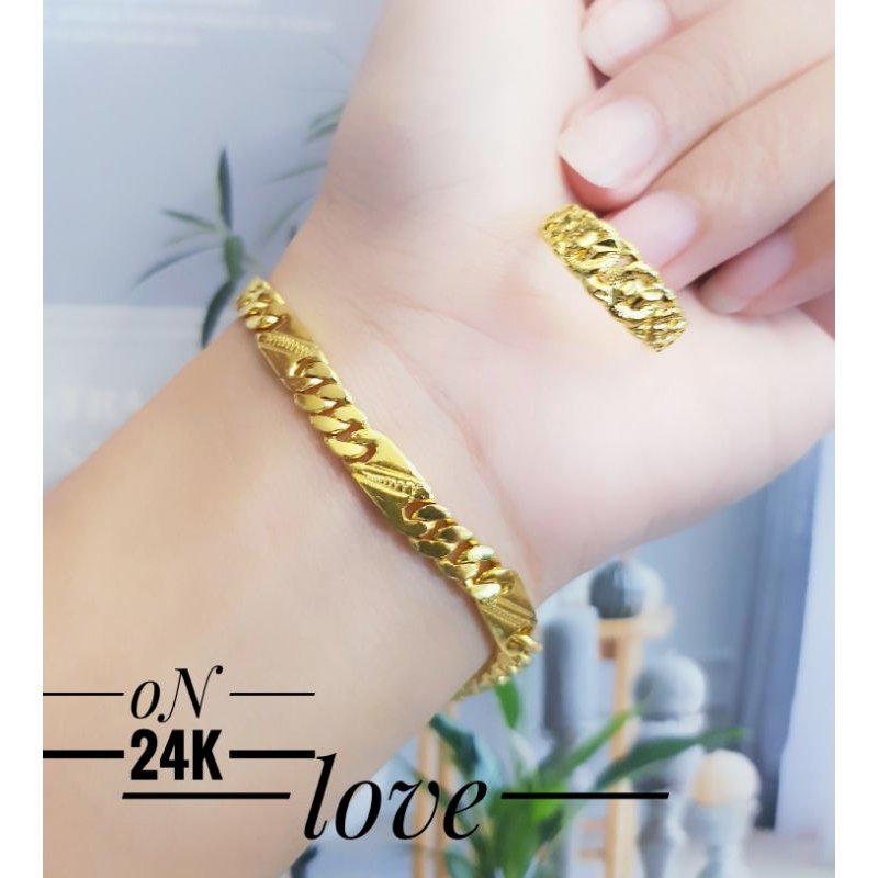 Xuping Gelang Motif Tempe Set Cincin Rantai Gold Lapis Emas 24K Terbaru 3030a2