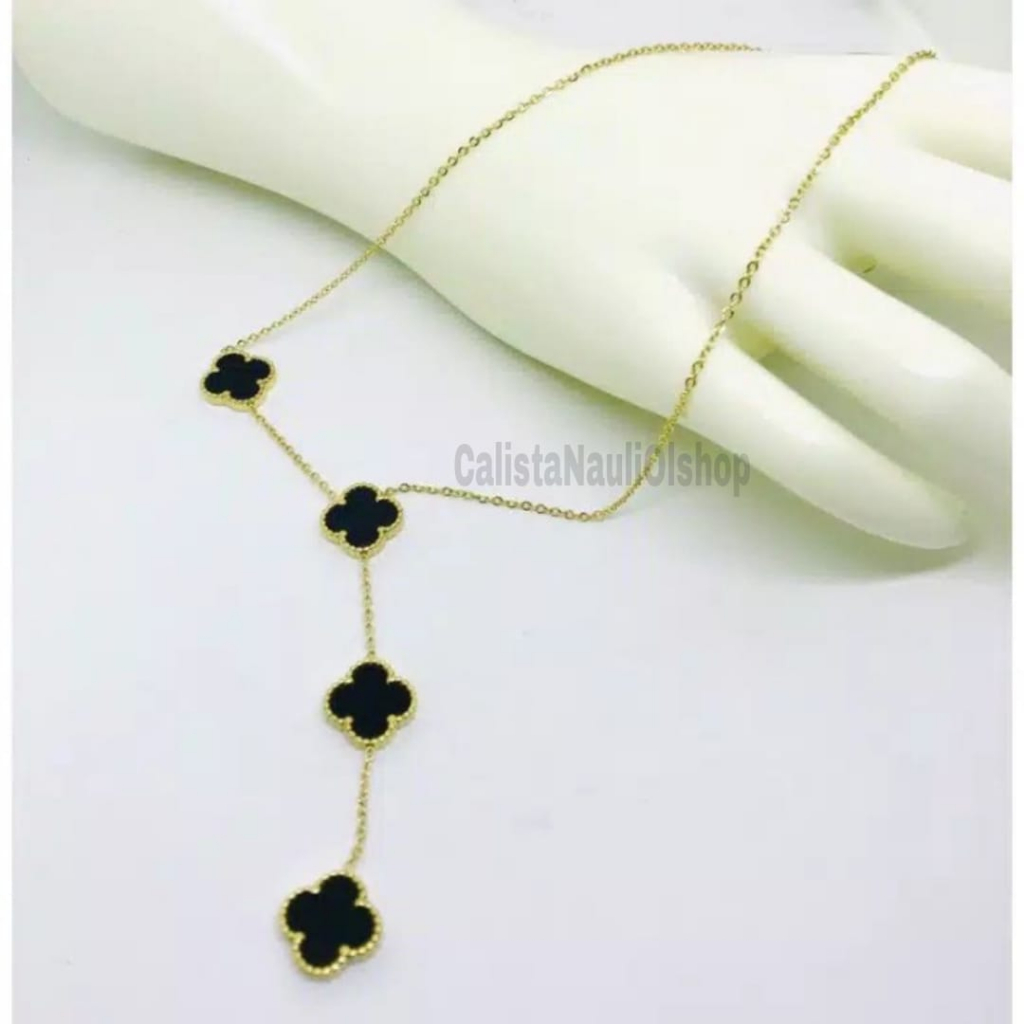 Kalung Titanium clvr bolak balik Bunga 6mm Blck  Fashion Korea Anti Karat Dan Anti Luntur (COD)