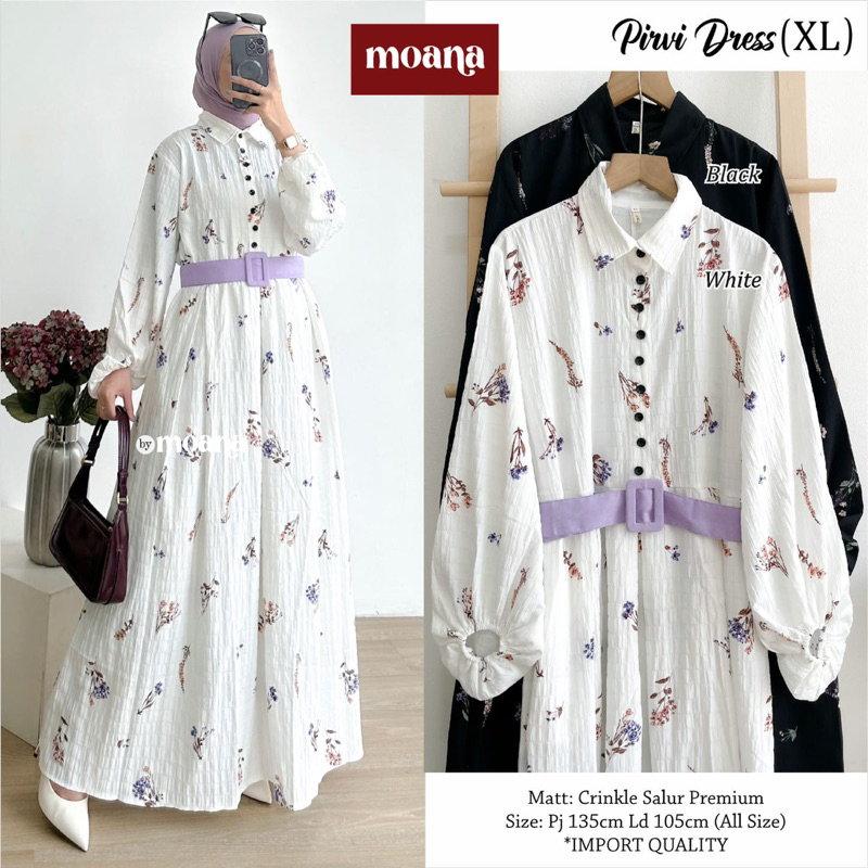 Pirvi Dress by Moana / Gamis Crincle Cey Salur Motif Bunga Korea / Gamis lebaran
