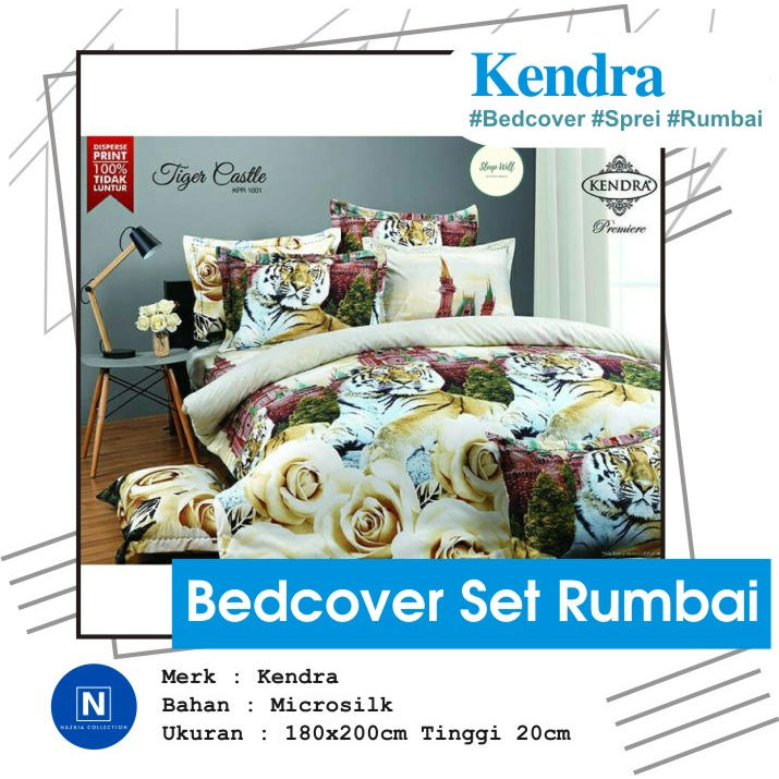 PROMO Terbatas Bedcover Set + Sprei Rumbai Kendra Premiere Ukuran 180x200 KING Size 180 TIGER CASTLE
