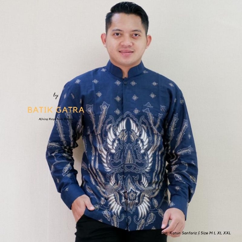 Baju Koko Batik Pria Lengan Panjang Merak Putih Lapis Furing