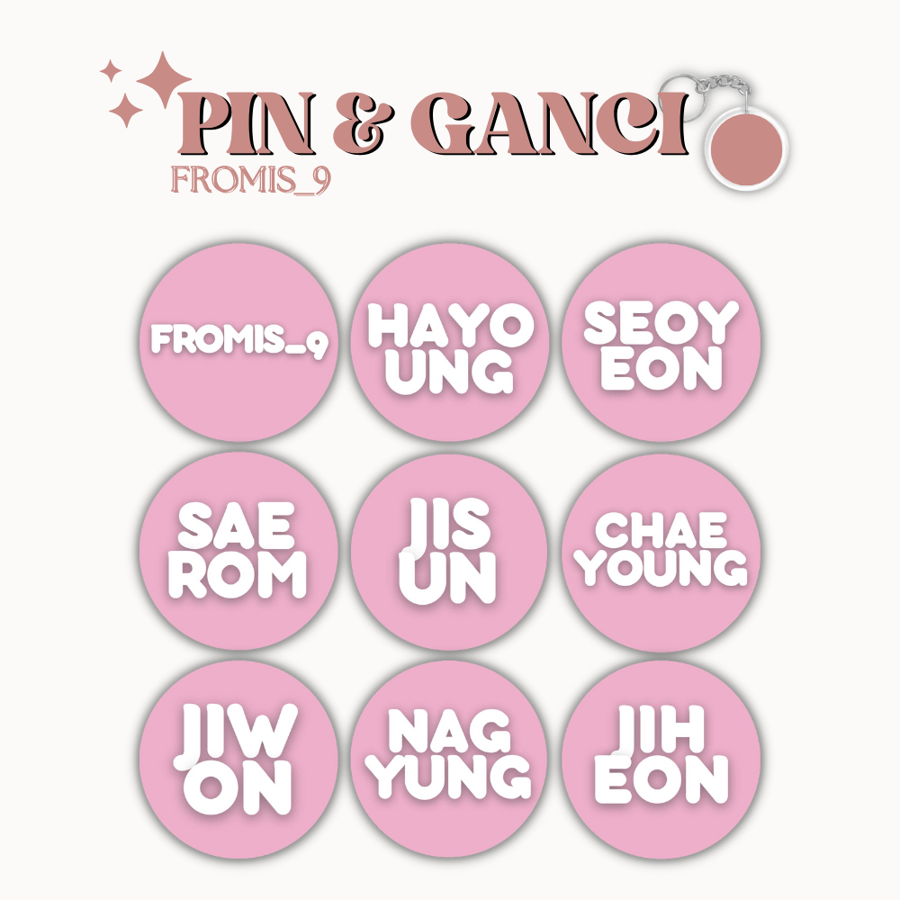 GANCI FROMIS 9 PIN NAME MEMBER UKURAN 58 MM (HARGA 1 PCS + LAMINASI GLOSSY) GANTUNGAN KUNCI KPOP IDOL KOREA PREMIUM MURAH UNOFFICIAL SAEROM HAYOUNG JIWON SEOYOEON JISUN JIHEON CHAYOUNG NAGYUNG READY STOCK !