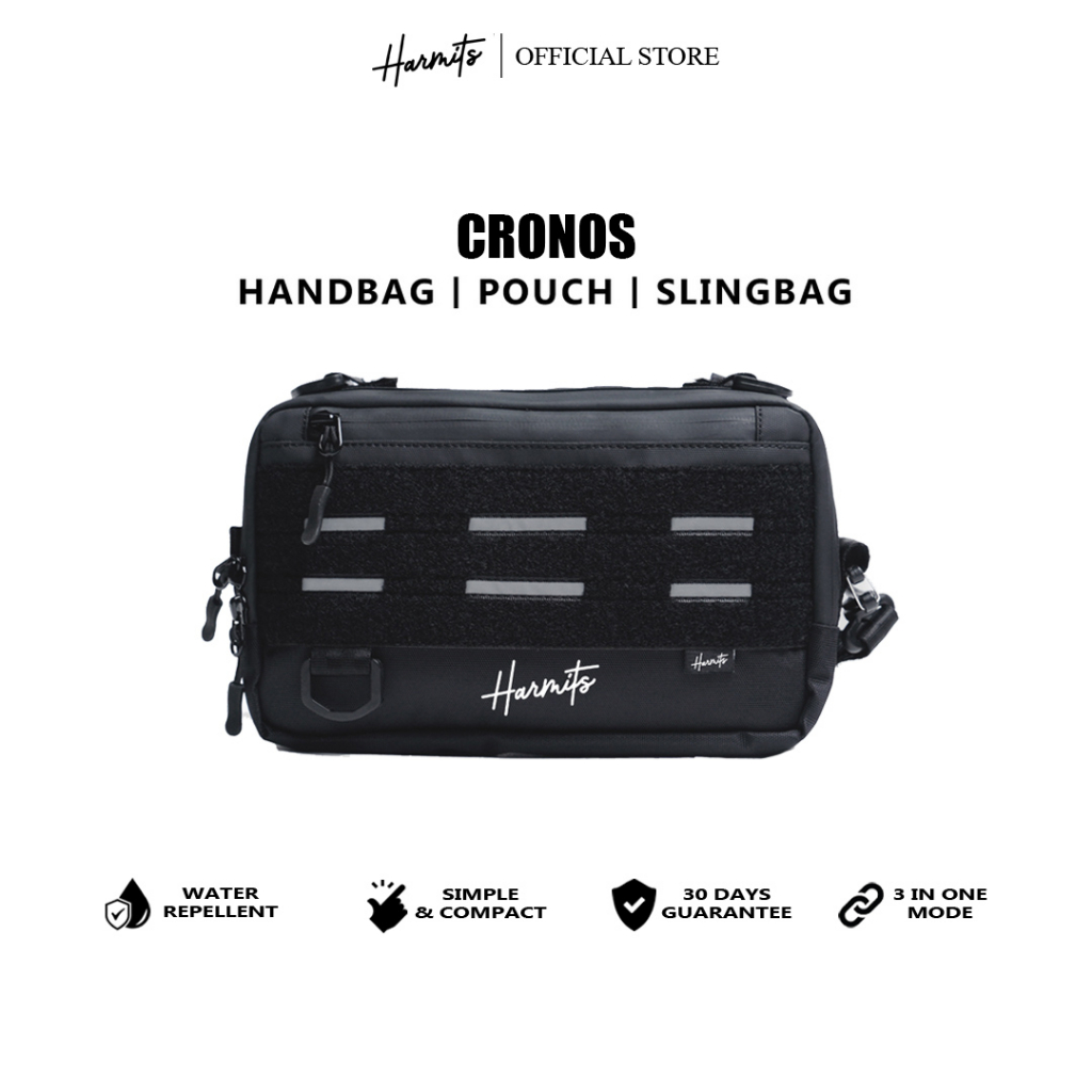 ARM x Harmits Project CRONOS Clutch Pria Warna Hitam Multifungsi (Hand bag + Sling bag + Hanging bag) Bahan Bimo Nilon Waterproof