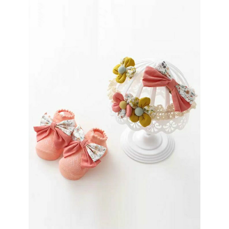 Set kaos kaki bando pita bayi 0-2 tahun aksesoris import korean style