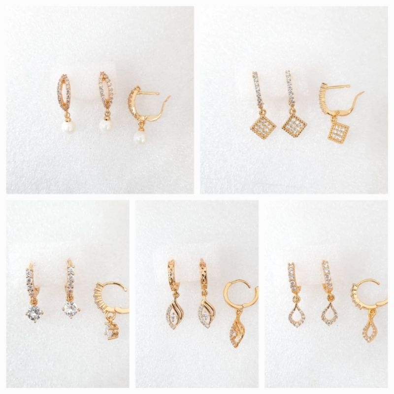 anting wanita gantung lapis emas mewah