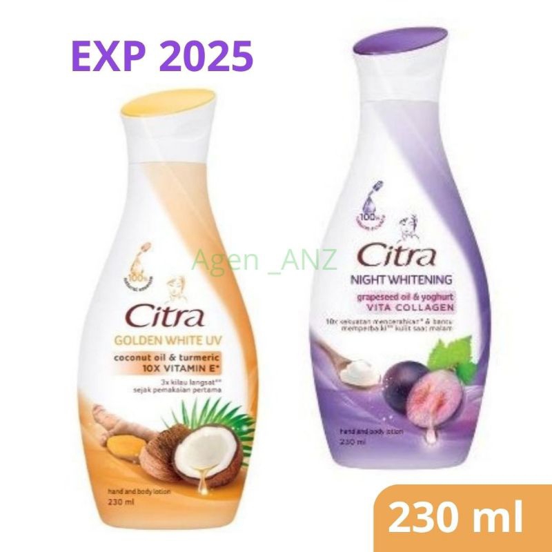 Citra night whitening 230ml Citra golden white UV 230ml coconut oil &amp; turmeric 10x vitamin E grapeseed oil &amp; yoghurt Vita collagen 10x kekua7 mencerahkan bantu memperbaiki kulit saat malam Citra pearly glow UV  Korean pearly &amp; mulberry 230ml + 20ml