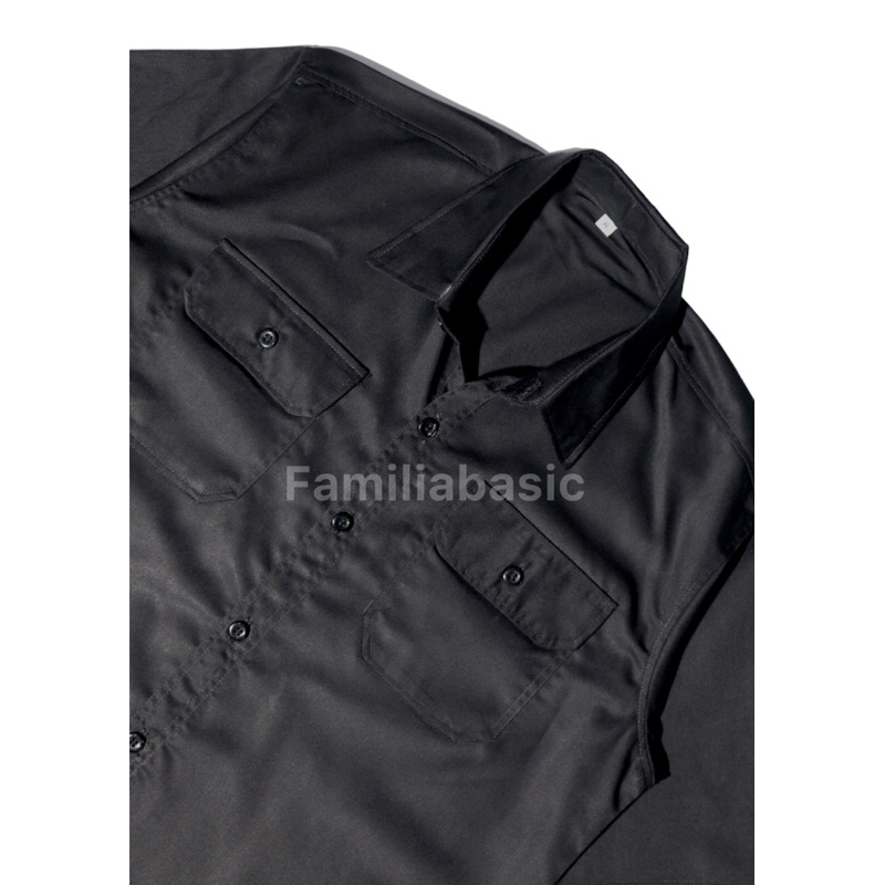 BASIC-KEMEJA WORKSHIRT BLACK AMERICAN DRILL POLOS PDH/PDL POLOSAN HITAM.KEMEJA KERJA SAFETY FIRST WO