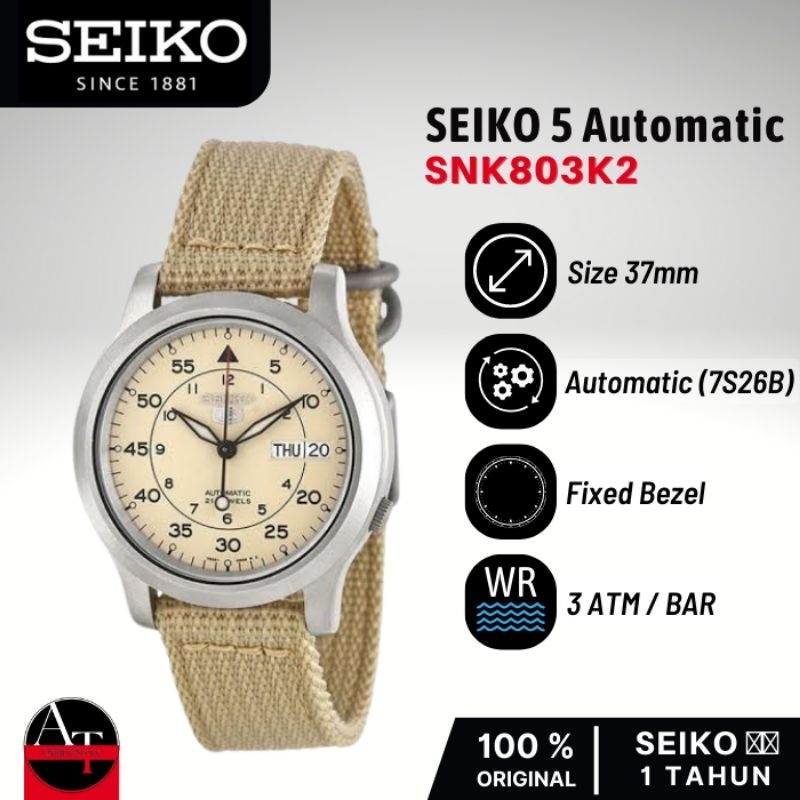Jam Tangan Automatic Seiko 5 SNK803K2 Day Date Nylon Strap ORIGINAL Resmi
