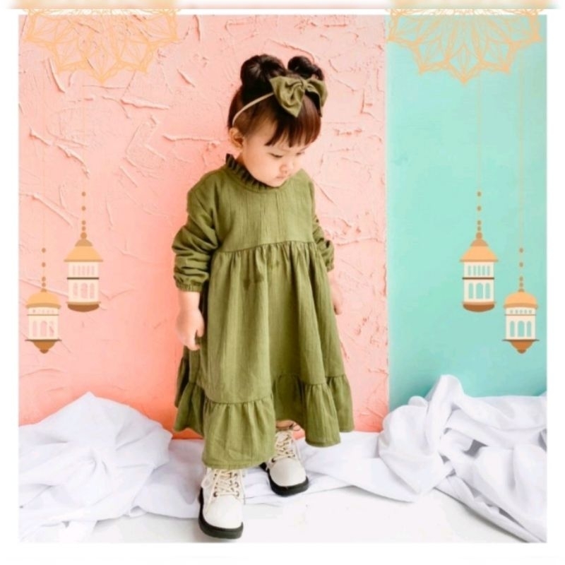 BAJU GAMIS ANAK PEREMPUAN TANGAN PANJANG PREMIUM CRINKLE LINEN