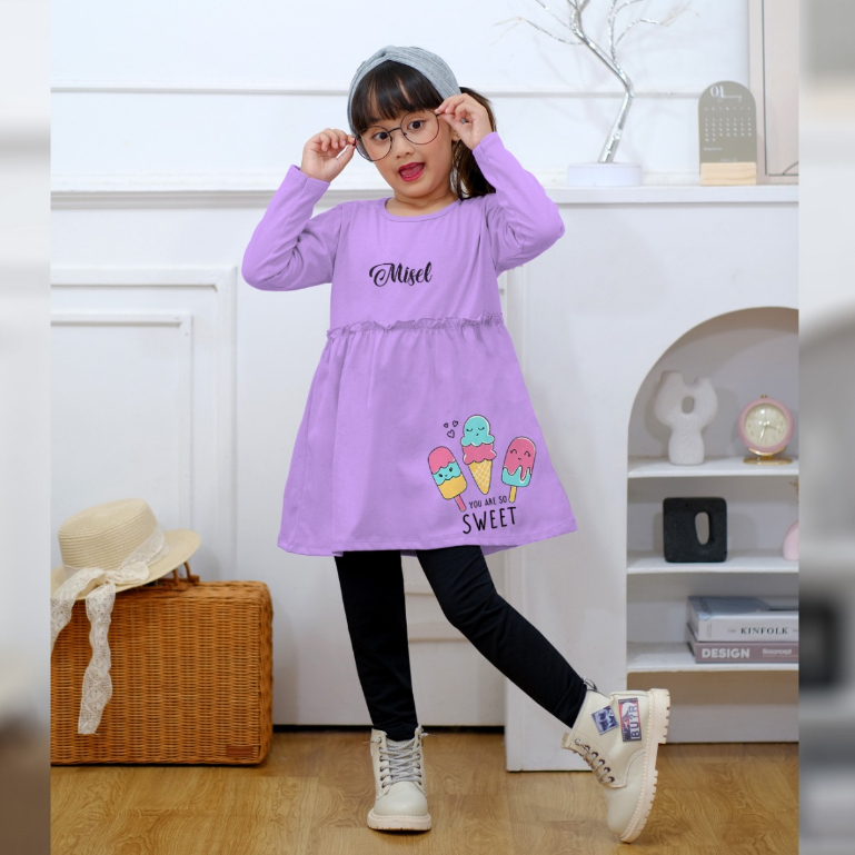 Baju Dress Tunik Usia 2 - 9 tahun Kaos Anak Perempuan Cewek Lengan Panjang Misel Long Setelan Tunik 