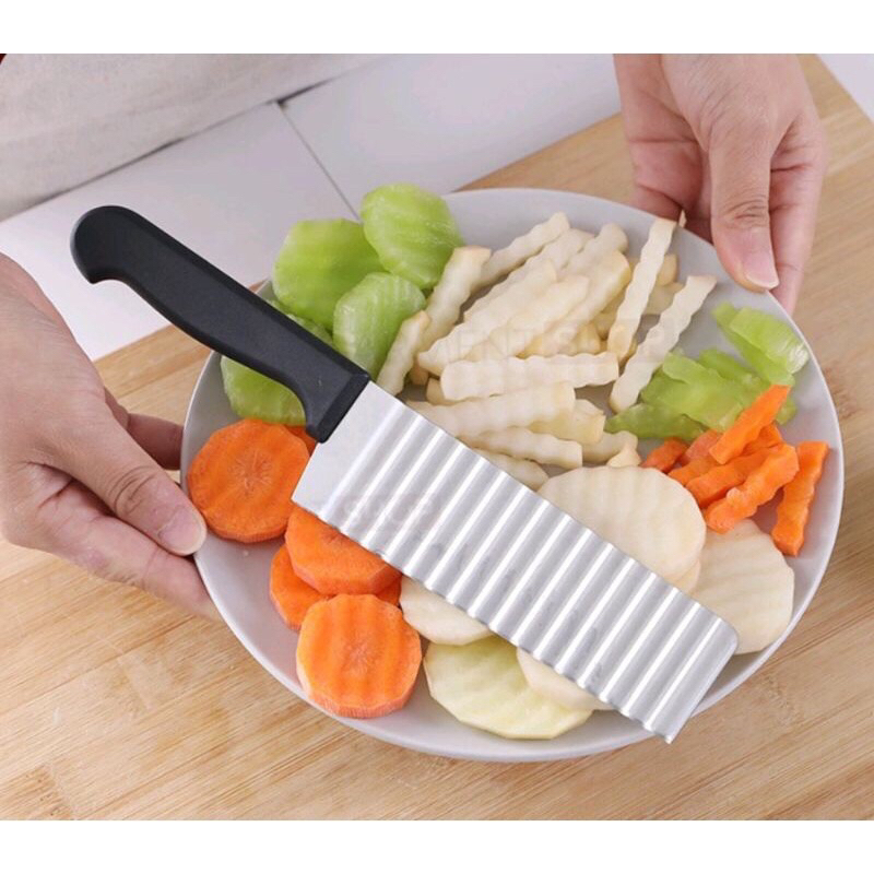 Pisau Acar Kentang Wortel Alat Potong Bergelombang Stainless Steel Timun Asinan Puding Kripik