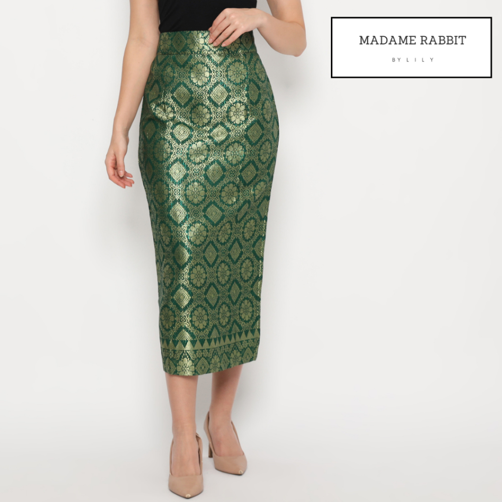 Rok Pesta Panjang Madame Rabbit Emerald Songket Hijau Furing Rapi