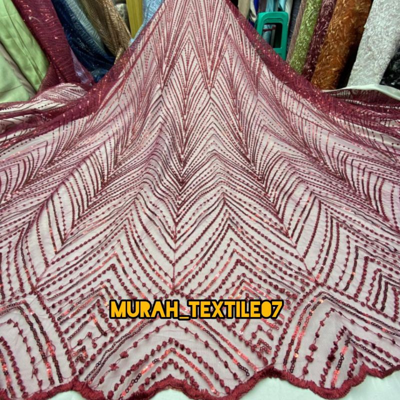 Kain Tile Payet Mutiara/ Bahan kebaya brokat Swarovski payet