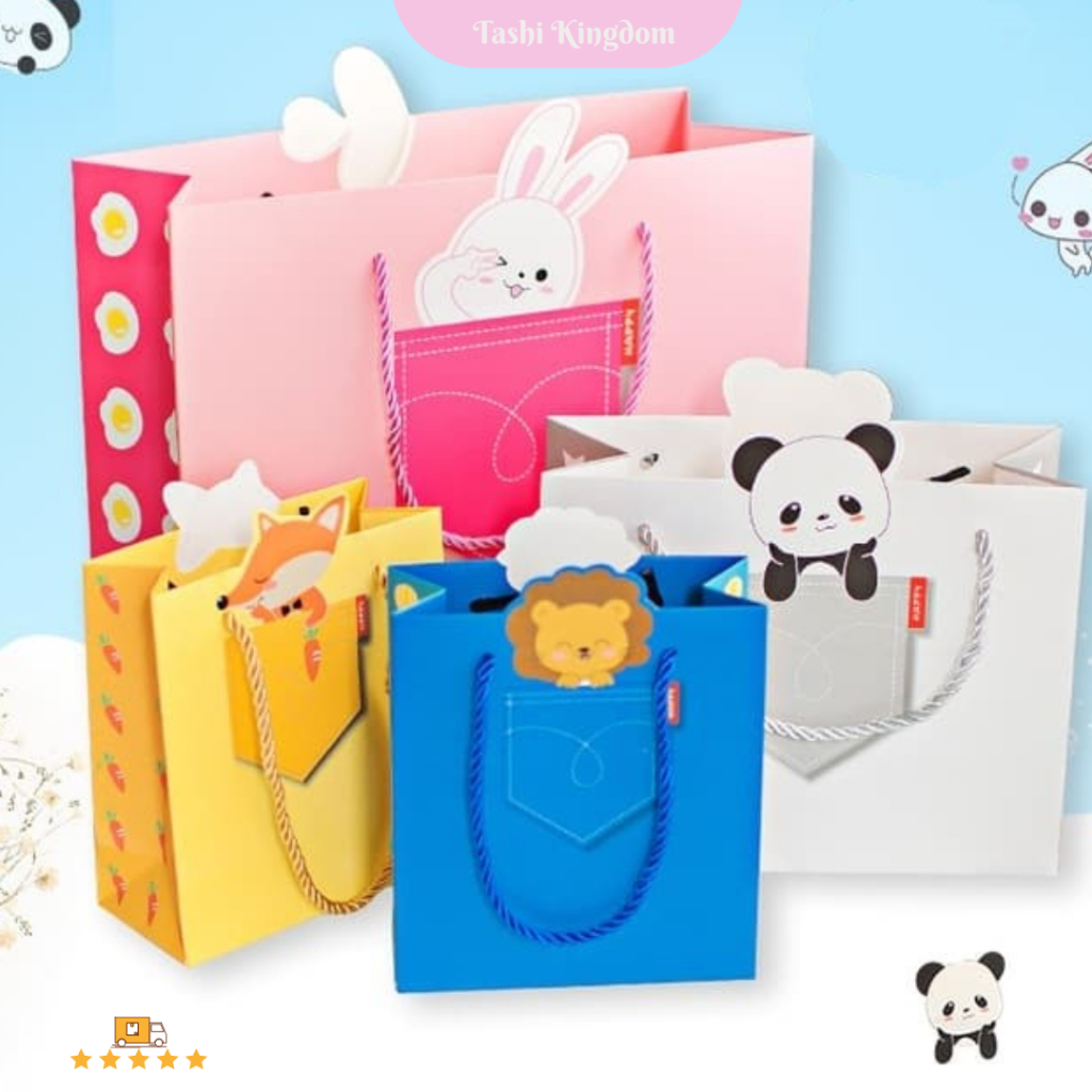 

Kantong kado ultah anak , paper bag bungkus hadiah , kantong animal , paper bag unik , Kantong motif panda