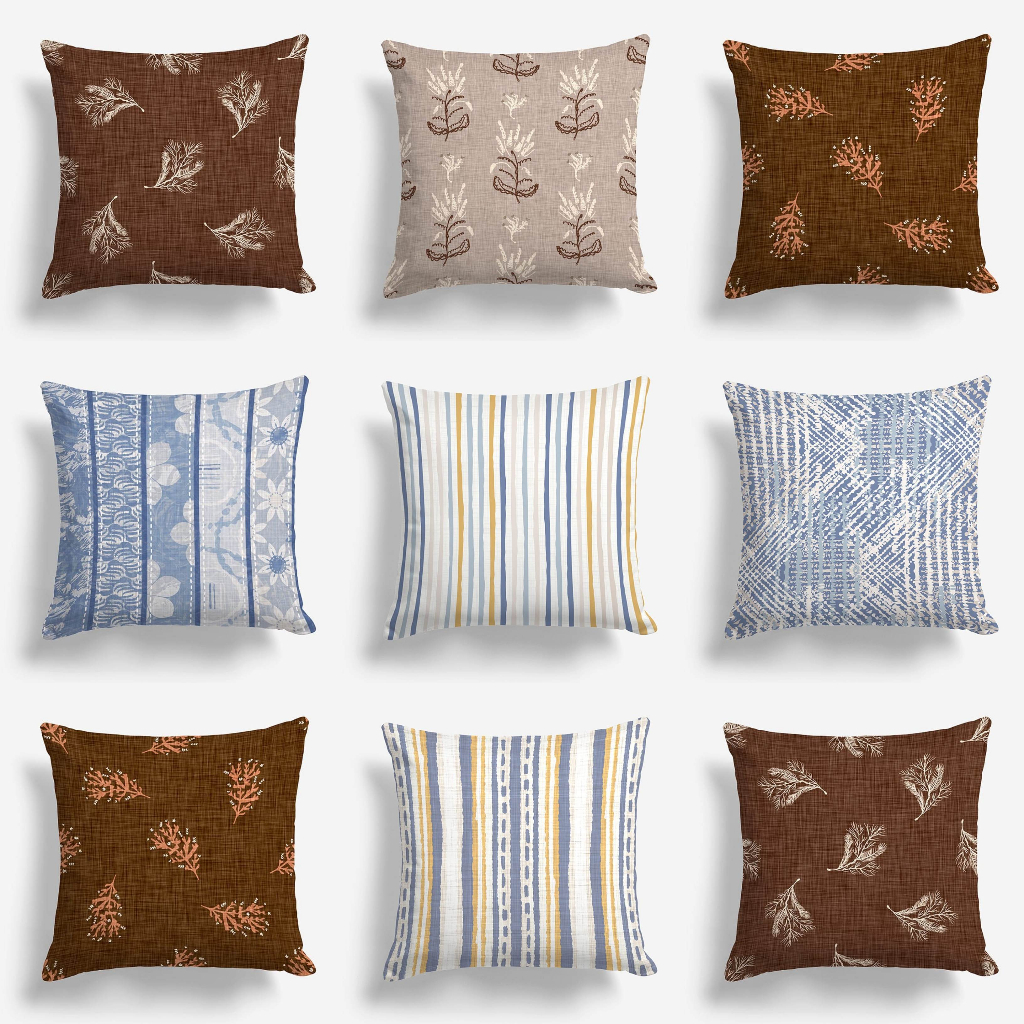 SARUNG Bantal Sofa Print 40x40cm Denim Sweet Brown Coklat Blue Taupe