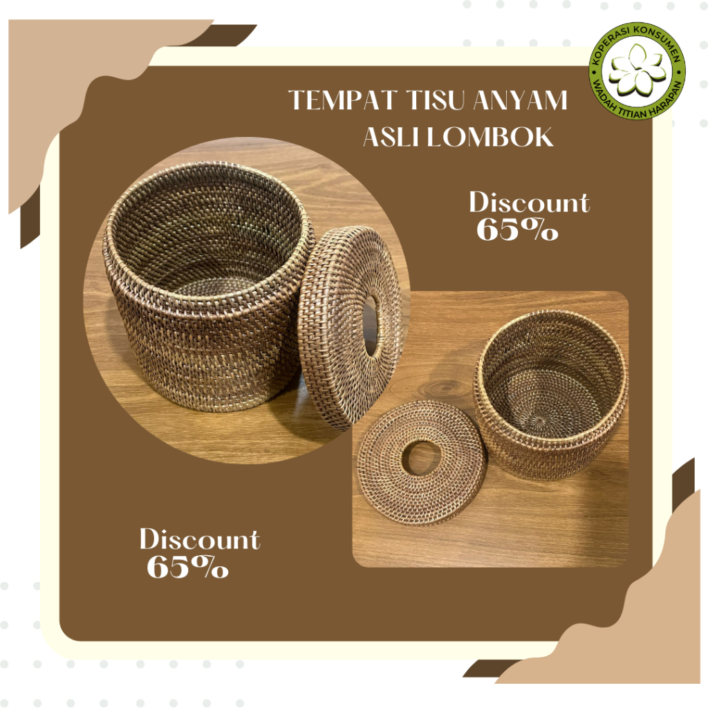 Tempat Tisu Rotan Tabung Kerajinan Asli Lombok