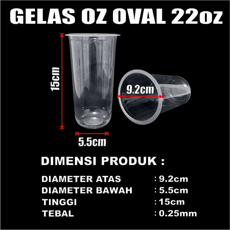 Gelas oz Oval 12oz 14oz 16oz 18oz 22oz Per Dus Bening Cup Plastik Bulat Round Dus Semua Jasa Kirim