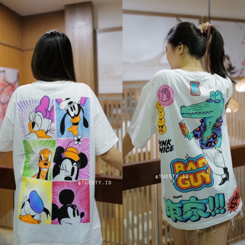 Bershka tshirt oversize - Kaos dress mickey mouse crocodile printed pria wanita jumbo bigsize origin