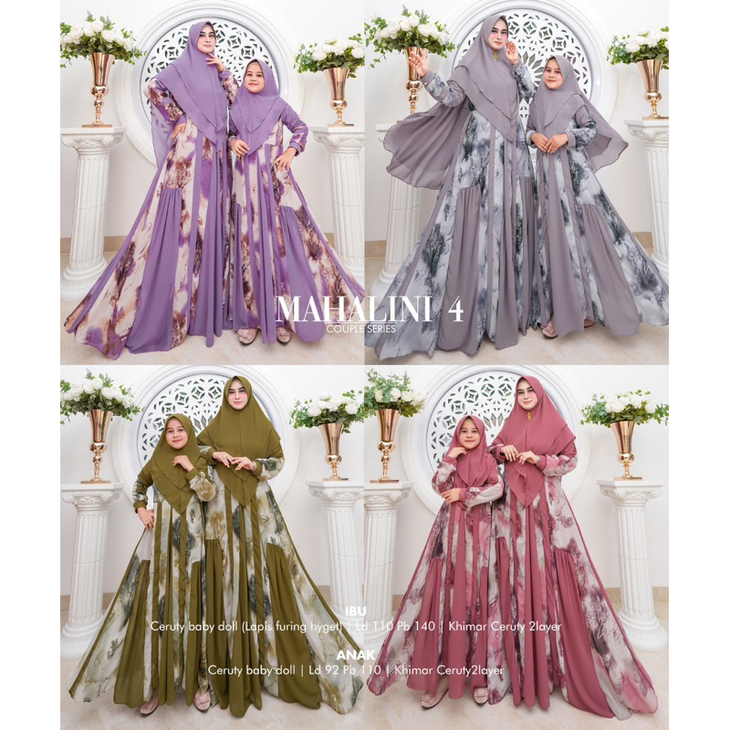 Humaira99 Gamis syari couple Mahalini 4 couple keluarga Muslimah Ibu dan Anak motif terbaru Gamis bu