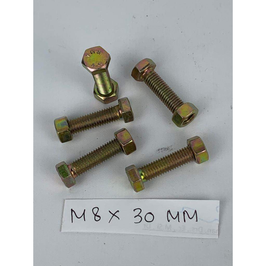 BAUT M8X30 MM ISI 10 PCS WARNA KUNING HEXAGON HEX BMK MUR BAHAN BESI TEBAL HARGA MURAH BERKUALITAS PROMO DISKON TERLARIS