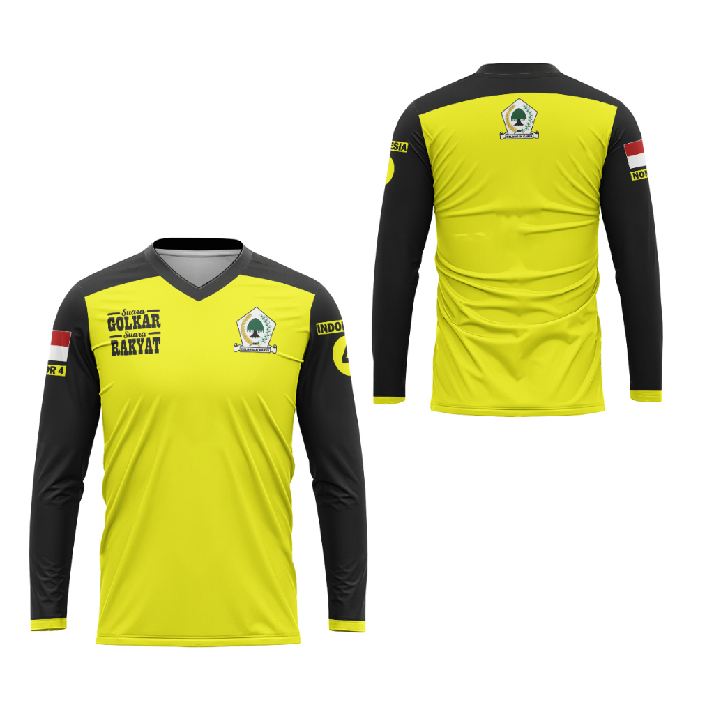 BajuArmy - Kaos Pria Lengan Panjang Partai Golkar Full Print V-Neck