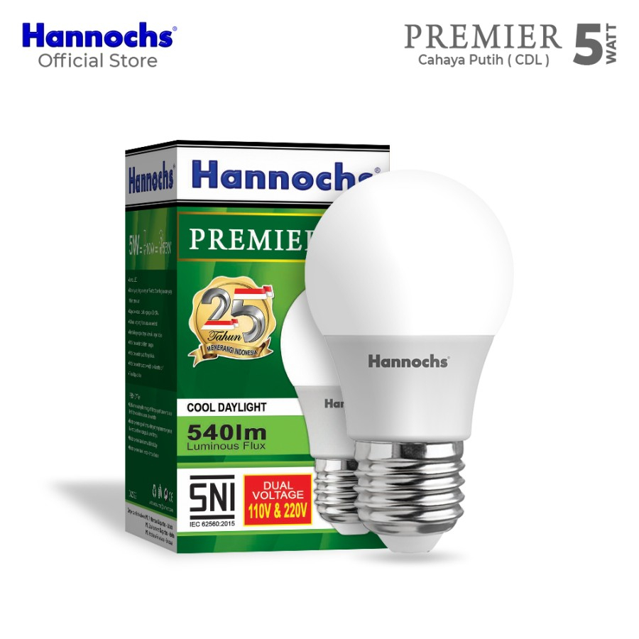 Lampu Bohlam Led 5 Watt Hannochs Premier Cahaya Putih